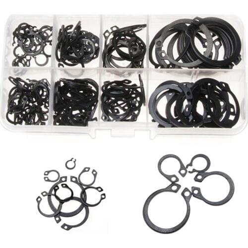 100/160Pcs M6-M25 Internal External Retaining Circlips C-clip Washers Snap Retaining Ring Circlip Carbon Steel Assortment Kit