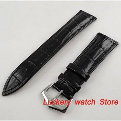 22mm black Leather strap stainless steel bucklefit mens watch-BD13