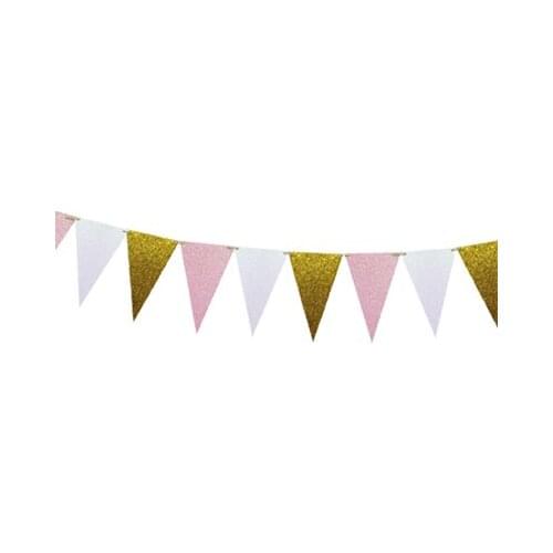 3m 15 Flag Pink Gold Banner Flags Birthday Bunting Decor Pennants Wedding Valentines Day Party Decoration Supplies