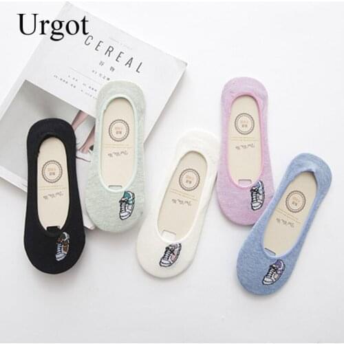 Urgot 5 Pairs Women Boat Socks Low Cut Invisible Non-slip Silicion Cartoon Cute Girls Socks Summer Japan Style Cotton Sock Meias