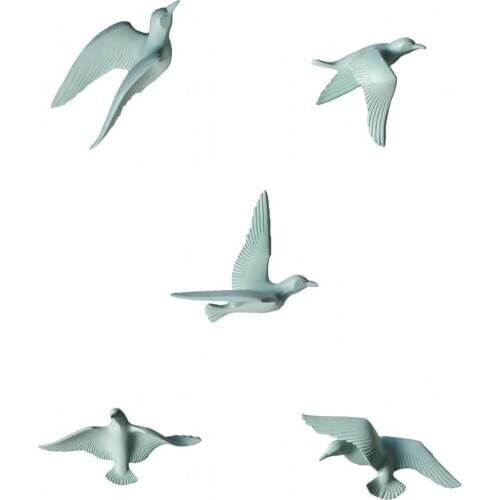 5pcs Nautical 3D Resin Seagull Birds Sculpture Crafts Wall Hanging Decor Plaque Murals for Cafe Pub Bar Green