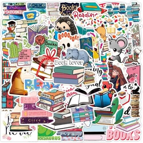 50pcs Cartoon Reading Book Sticker For Notebooks Stationery Notepad Scrapbooking Material Cute Stickers Aesthetic Craft Supplies