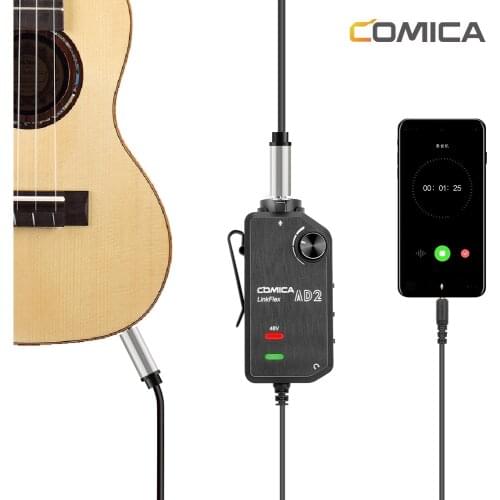 COMICA LinkFlex AD2 XLR/6.35mm to 3.5mm Audio Preamp Adapter with Phantom Power for iPhone/Android/Nikon/Canon Camera and Guitar