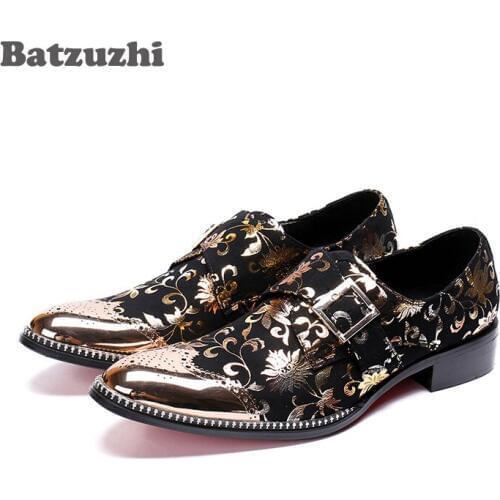 Batzuzhi Italy Style Men Shoes Pointed Iron Toe Black Gold Dress Shoes Formal Leather Dress Shoes Men Buckle zapatos de hombre