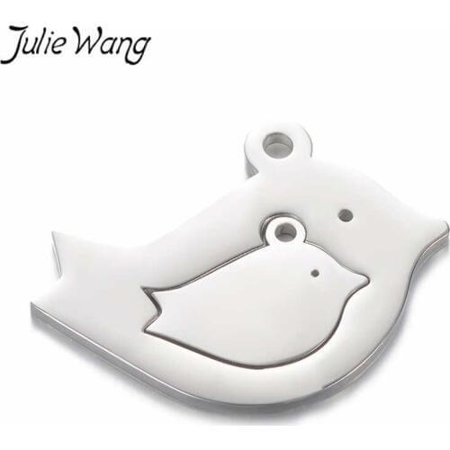 Julie Wang 2 Sets Mom And Baby Bird Charms Mirror Polished Stainless Steel Animal Necklace Bracelet Jewelry Making Accessory