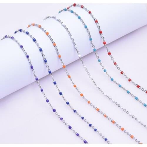 1Meter/Lot Stainless Steel Enamel Beads Cable Ball Link Chain For Women Necklaces Bracelet Anklet Jewelry Making
