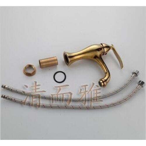 Clean and elegant gold-plated bathroom basin mixer full of hot and cold taps European antique copper faucet A11
