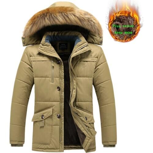 Mens L-8XL Large Size Zip Jacket Winter Warm Jacket Jacket Plus Velvet Thickened Long Windproof Hooded Jacket Warm Quilted Coat