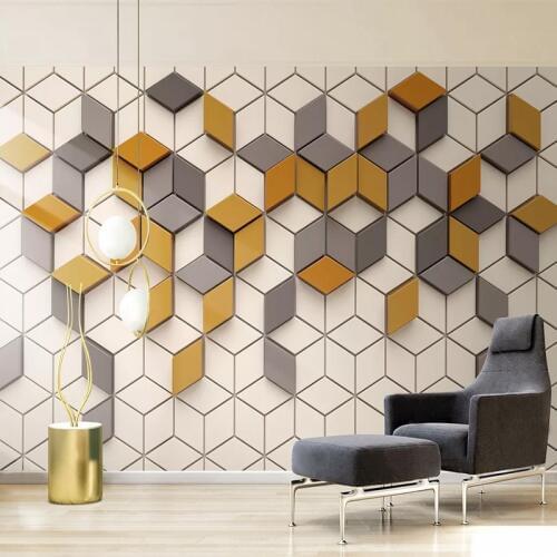 Photo Wallpaper Modern Simple 3D Stereo Yellow Mosaic Geometric Pattern Mural Living Room Dining Room Abstract Art Wall Painting