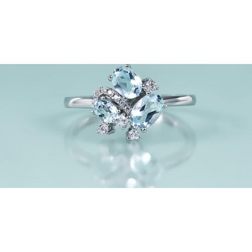 GEMS BEAUTY 925 Sterling Silver Unique Three-Stone Rings Natural Oval Cut Sky Blue Topaz Handmade Rings For Women Romantic Gift