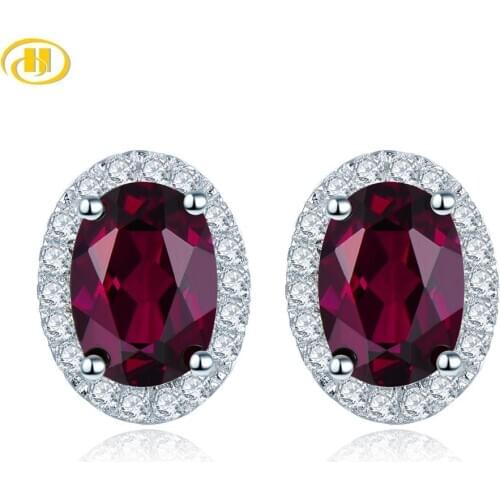 Hutang 2.06ct Genuine Rhodolite Garnet 925 Silver Stud Earrings Solid 925 Sterling Silver Fine Elegant Jewelry for Women