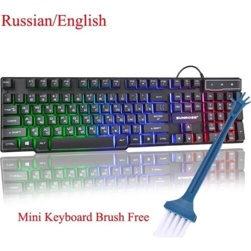 English/Russian RGB Backlit Gaming Keyboard 104 Keycap USB Wired Waterproof Keyboard for Gamer with Anti-gosting Key