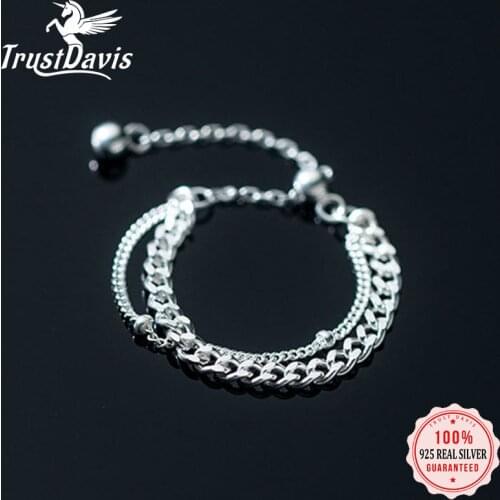 Trustdavis Real 925 Sterling Silver Fashion Romantic Sweet Double Chain Ring Sizable For Women Wedding Party Fine Jewelry DB1029