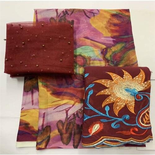 3 Piece Set Latest High Quality 100% Cotton Embroidery Print Lace Fabric For Womens Dress Textile material 2+5+2Yards!LXFO12313