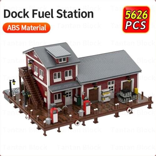 MOC Dockside Fuel And Oil Station Building Blocks Creator City Street View Port Shop House Bricks DIY Toys Xmas Gifts For Kids
