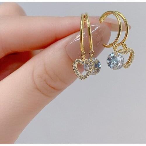 Korea New Design Fashion Jewelry Exquisite Zircon Heart Pendant Earrings Elegant Womens Wedding Accessories