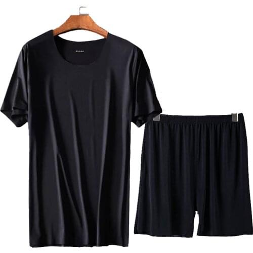 Summer Casual Sports Home Wear Plus Size Mens Ice Silk Seamless Short-sleeved Suit Round Neck Two-piece Pajamas