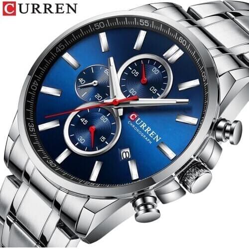 New Curren Watches Mens Brand Fashion Sport Chronograph Quartz Male Watch Stainless Steel Band Date Clock Luminous Pointers
