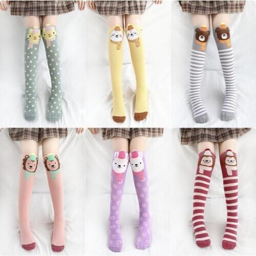 2-8Yrs School girls socks fall cartoon animal desgin kids knee high long socks for girls booties socks children meias chaussette