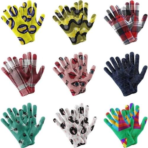 Winter Spring Fall Yellow Fun Gloves Women Outdoor Knitting Windproof Touch Screen Gloves Men Full Finger Driving Mittens