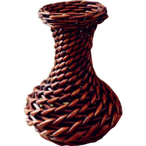 Wicker Artificial Brown Flower Basket Pure Handmade Silk Flower Vase Plants Crafts Office Home Decoration Pots