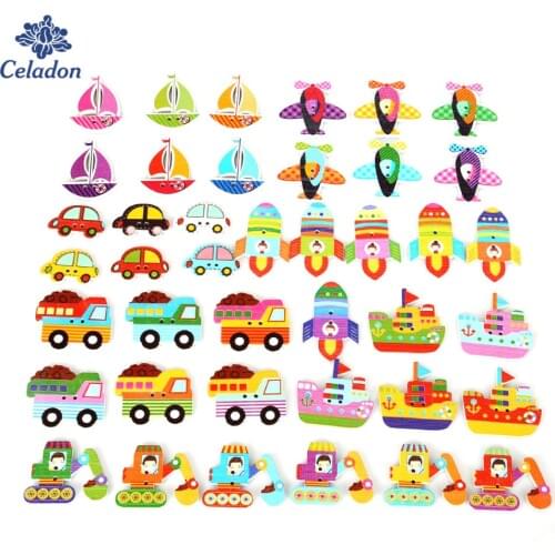 70PCS Random Mixed Decorative Buttons two holes Lovely Conveyance Mixed Sewing Wooden Buttons Flatback Scrapbooking Making