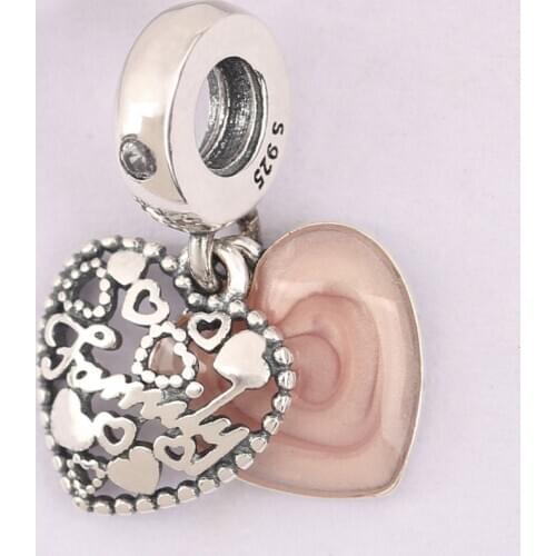 S925 Silver Pendant DIY Jewelry Love Makes A Family Dangle Charm fit Lady Bracelet Bangle Enamel & Clear CZ