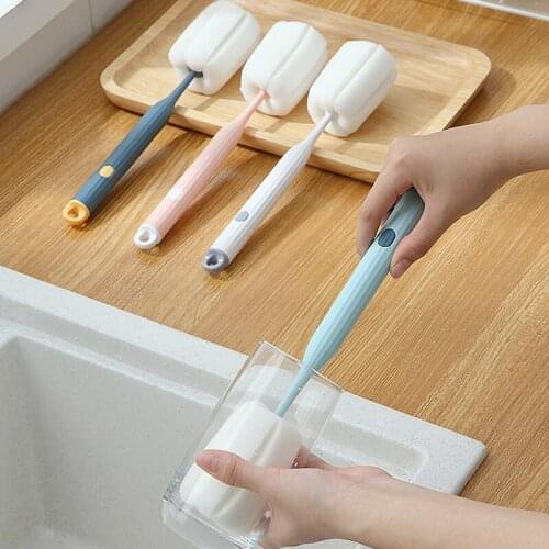 Home Bottle Clean Brush Plastic Handle Sponge Bottom Cleaning Brush Long Handle Drink Wineglass Glass Cup Washing Brush