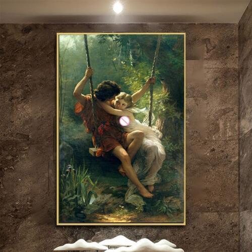 Spring Swing by Pierre Auguste Cot Famous Oil Painting Reproduction on Canvas Vintage Poster Print Wall picture for living room