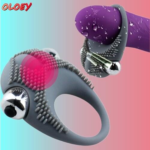 Penis Vibrating Ring Vibrator Male Powerful Silicone Ring Massager Delayed Ejaculation Stimulation Bullet Vibrator Male Sex Toys