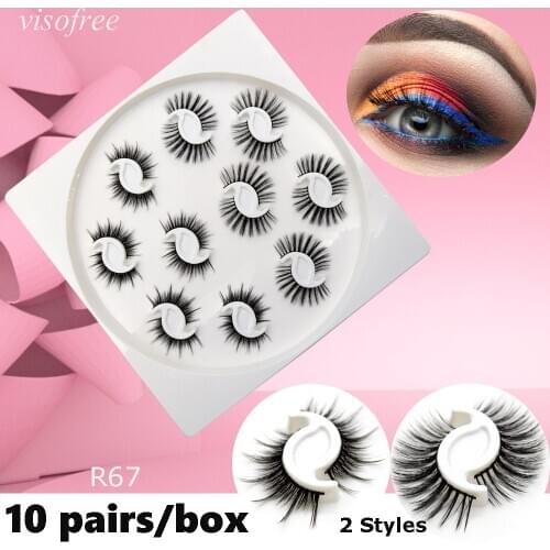 Visofree 10 Pairs/box Faux Mink eyelashes set Wispy Natural faux cil Wholesales 3d lashes pack Dramatic makeup False Eyelashes
