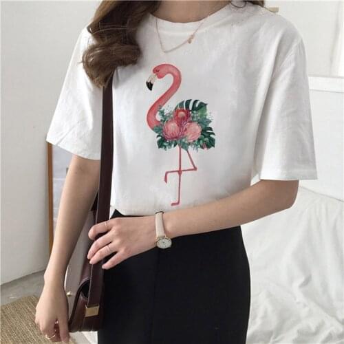 Women Tshirt harajuku Graphic Cartoon Flamingo Beach Watercolor Print Summer Female Tees fashion Short sleeve Ladies tshirt 2021