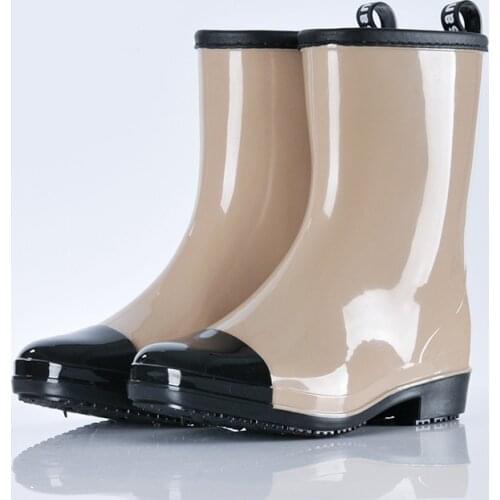 New Leisure rain boots women Low-Heeled Round Toe Shoes Waterproof Middle Tube Rain Boots chaussures femmes tyuu6