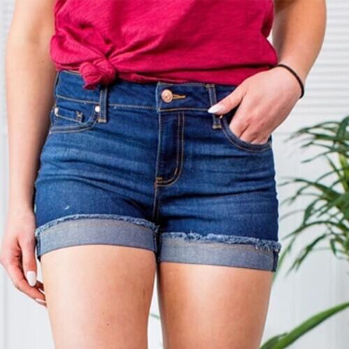 Blue Cotton Straight Casual Denim Shorts Women 2121 New Summer Stretch Slim Jeans Shorts Lady Solid Color Cuffed Short Jeans
