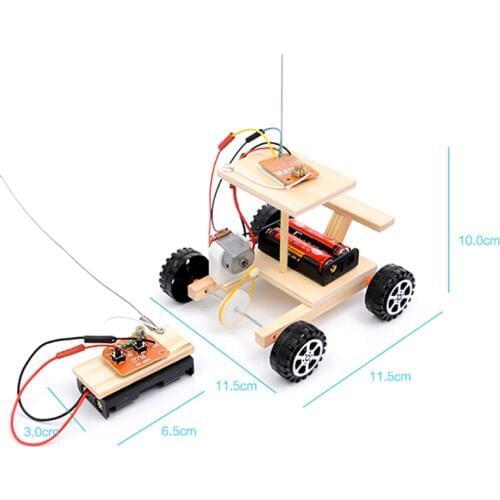 1Pc Educational Toy Wood DIY Wireless Remote Control Racing Model Kit Kids Physical Science Experiments Toy Set Assembled Car