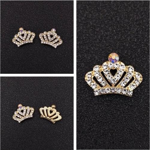 10pcs/lot Metal Alloy Crystal Rhinestone Crown Buckle Shining Buttons DIY Handmade Materials Accessories Baby Girls Headwear