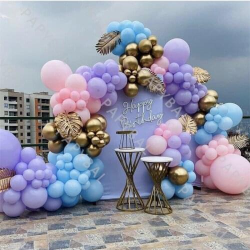 175Pcs Macaron Pink Purple Garland Arch Balloon Kit Chrome Gold Latex Balloon Set Birthday Party Wedding Backdrop Decoration