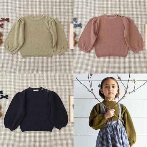2021 Kids Girl Puff Sleeve Sweaters Brand design Vintage Style Children Clothes Spring Tops Top Quality Toddler 1-10y ws1943