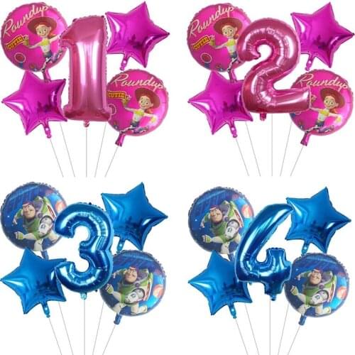 5pcs CartoonToy Foil Balloon Buzz Lightyear Story Ballon Baby Shower Birthday Party Decoration Hero Theme Air Globos Kids Gift