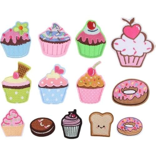 50pcs/lot Embroidery Patch Donut cake strawberry cubs Clothing Decoration Sewing Accessories Diy Iron Heat Transfer Applique