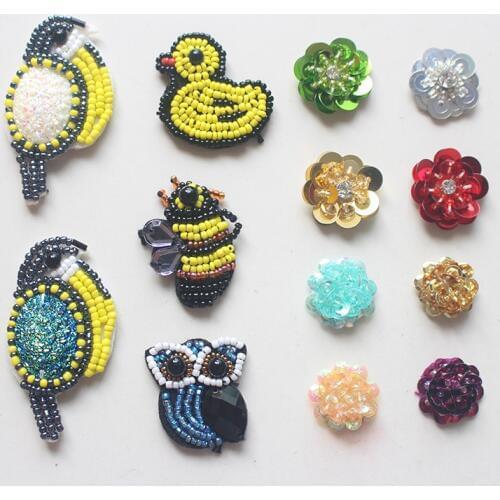 50pieces/lot Handmade Patches beads/resin/rhinestones/sequins clothing applique beaded sequins flowers hand sew or glue