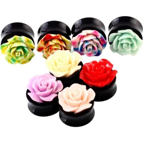 2PCS Acrylic Plugs and Tunnels Ear Plugs Flower Plug Tunnels Rose Earring Gauges Ear Flesh Stretcher Piercings Sex Body Jewelry