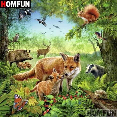 HOMFUN 5D DIY Diamond Painting Full Square/Round Drill "Animal fox" 3D Embroidery Cross Stitch gift Home A09382