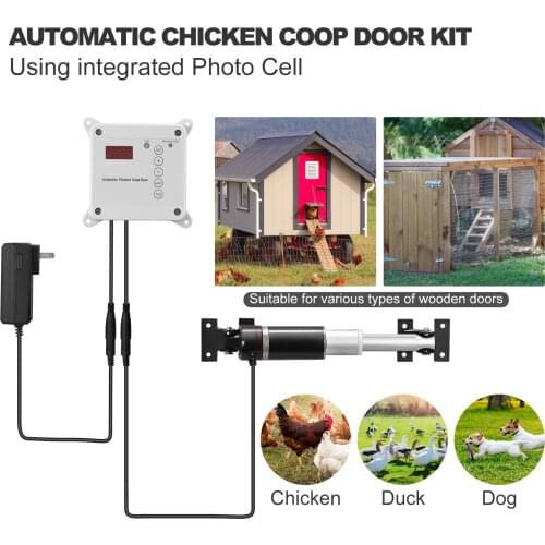Automatic Chicken Coop Door Opener Kit Opening Timer Adjustable Light Sensor Rainproof Outdoor 12V Power Supply Cage Door Opener
