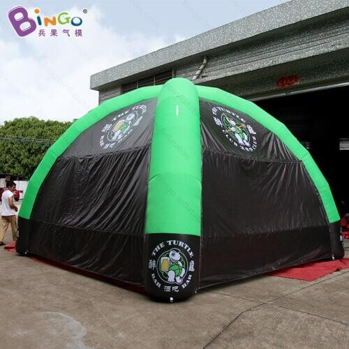 Free shipping 7 meters inflatable dome tent with 4 pillars customized logo black and green spider tent for promotion toy tents