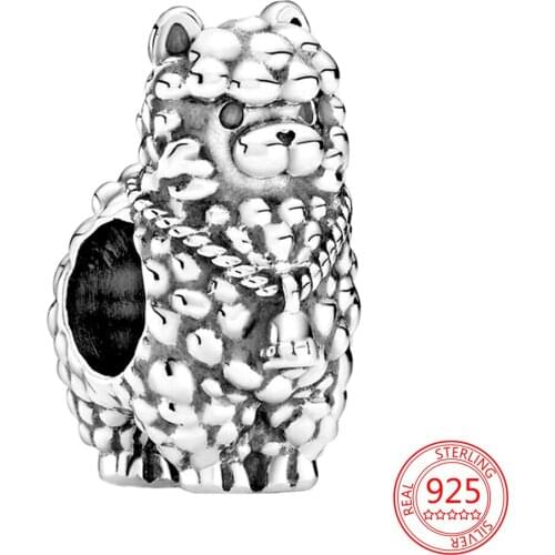 New Hot 925 Sterling Silver Fluffy Llama DIY Fine Charms Beads Fit Original Pandora Bracelet Bangle Jewellery for Women Gift
