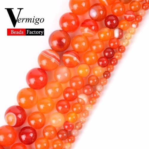 Natural Stone Beads Orange Stripe Agates Round Loose Spacer Beads For Jewelry Making 4 6 8 10 12mm Diy Bracelet Accessories 15"