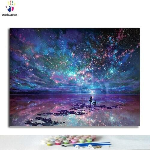 Diy digital oil painting, color the floor by number, color the starry sky, digital oil painting, acrylic canvas painting, hand-p