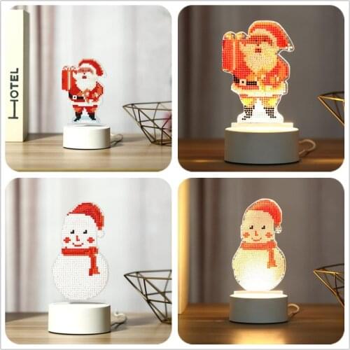 Diy Chrismas Joy 5D Diamond Painting LED Night Lamp Santa Claus Desk Light Cartoon Animal Handmade Holiday Kids Greeting Gift