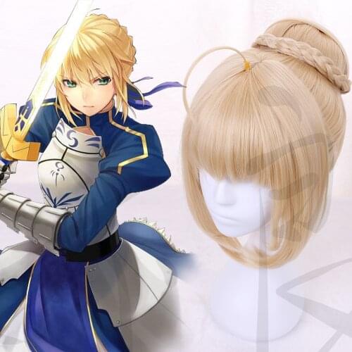 Fate/Stay Night Saber Wig Cosplay Golden Syntheti Hair for Cosplay Halloween Wig for Adult